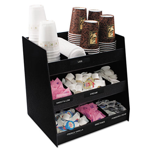 Image of Vertiflex® Commercial Grade Vertical Condiment Organizer, 9 Compartments, 14.5 x 11.75 x 15, Black