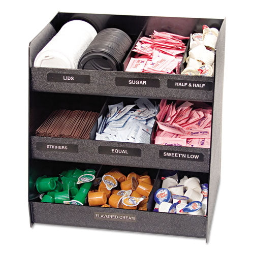 Image of Vertiflex® Commercial Grade Vertical Condiment Organizer, 9 Compartments, 14.5 x 11.75 x 15, Black