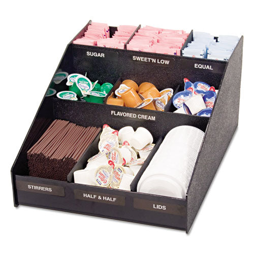 Image of Vertiflex® Commercial Grade Horizontal Condiment Organizer, 9 Compartments, 12 x 16 x 7.5, Black