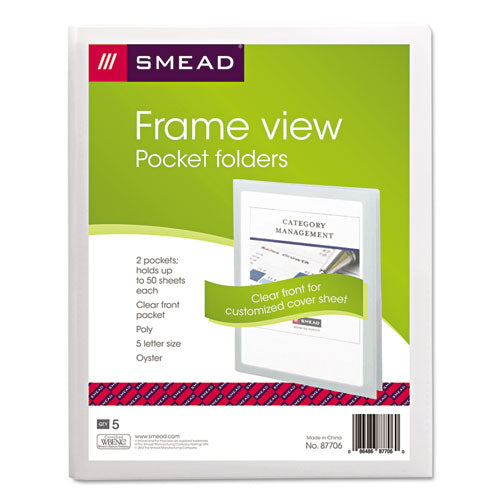Image of Smead Frame View Poly Two-Pocket Folder, 100-Sheet Capacity, 11 X 8.5, Clear/oyster, 5/pack