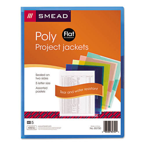 Image of Smead Organized Up Translucent Poly Project Jacket, Letter Size, Assorted Colors, 5/pack