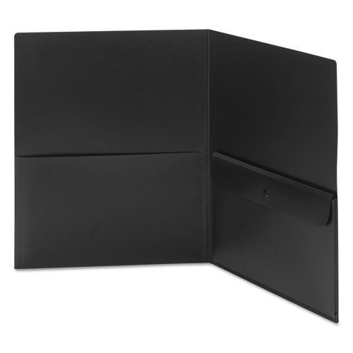 Image of Smead Poly Two-Pocket Folder With Snap Closure Security Pocket, 100-Sheet Capacity, 11 X 8.5, Black, 5/pack