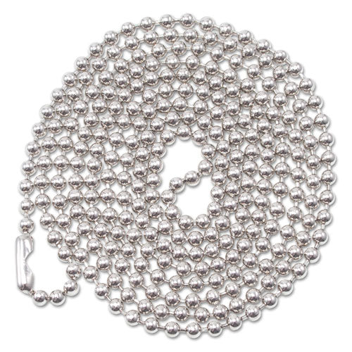 Image of Advantus ID Badge Holder Chain, Metal Ball Chain Fastener, 36" Long, Nickel Plated, 100/Box