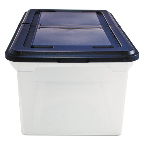 Image of Innovative Storage Designs Extra-Capacity 28" File Tote, Letter Files, 23.25" X 14.25" X 10.63", Clear/navy