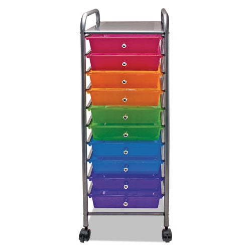 Image of Advantus Portable Drawer Organizer, Metal, 1 Shelf, 10 Drawers, 13" x 15.38" x 37.75", Matte Gray/Assorted