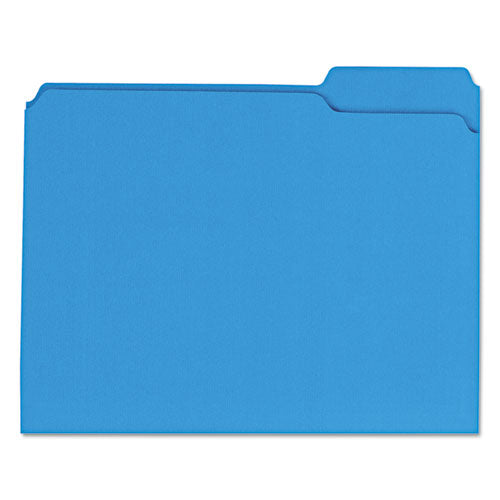 Image of Universal® Reinforced Top-Tab File Folders, 1/3-Cut Tabs: Assorted, Letter Size, 1" Expansion, Blue, 100/Box