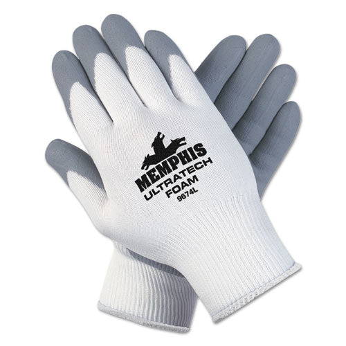 Image of MCR Safety Ultra Tech Foam Seamless Nylon Knit Gloves, X-Large, White/gray, Dozen