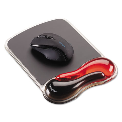 Image of Kensington® Duo Gel Wave Mouse Pad with Wrist Rest, 9.37 x 13, Red