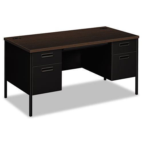 Image of HON® Metro Classic Series Double Pedestal Desk, Flush Panel, 60" X 30" X 29.5", Mocha/black