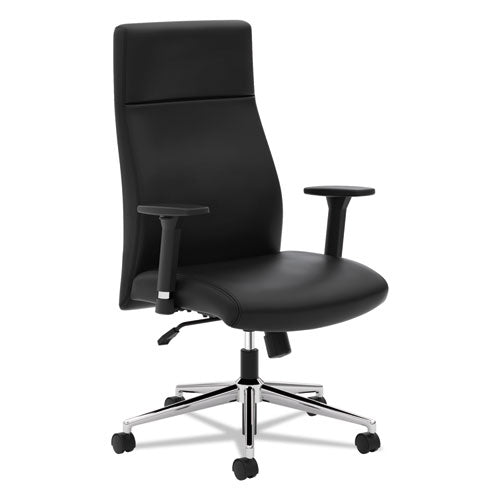 Image of HON® Define Executive High-Back Leather Chair, Supports 250 Lb, 17" To 21" Seat Height, Black Seat/back, Polished Chrome Base