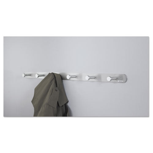 Image of Safco® Nail Head Wall Coat Rack, Six Hooks, Metal, 36w X 2.75d X 2h, Satin