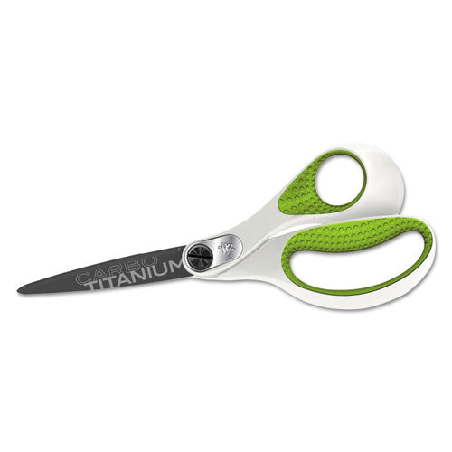 Image of Westcott® CarboTitanium Bonded Scissors, 8" Long, 3.25" Cut Length, Straight White/Green Handle