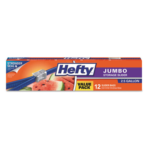 Image of Hefty® Slider Food Storage Bags, Jumbo, 14.38" x 9", Clear, 12/Box