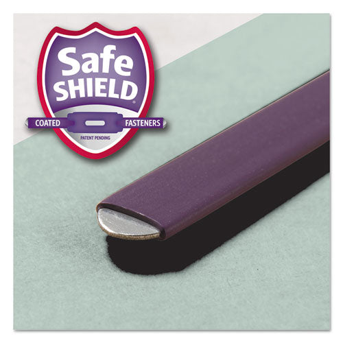Image of Smead Recycled Pressboard Fastener Folders, 1/3-Cut Tabs, Two SafeSHIELD Fasteners, 3" Expansion, Legal Size, Gray-Green, 25/Box