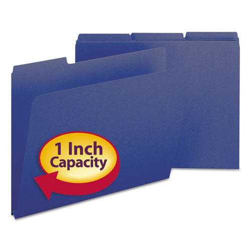 Image of Smead Expanding Recycled Heavy Pressboard Folders, 1/3-Cut Tabs: Assorted, Letter Size, 1" Expansion, Dark Blue, 25/Box