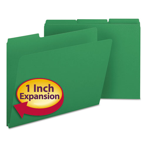Image of Smead Expanding Recycled Heavy Pressboard Folders, 1/3-Cut Tabs: Assorted, Letter Size, 1" Expansion, Green, 25/Box