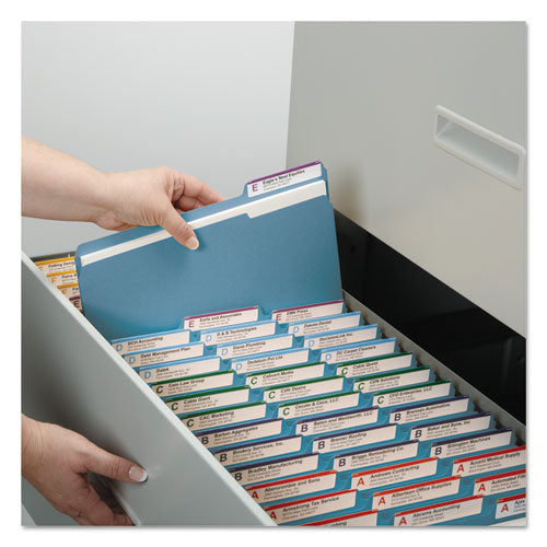 Image of Smead Expanding Recycled Heavy Pressboard Folders, 1/3-Cut Tabs: Assorted, Letter Size, 1" Expansion, Blue, 25/Box