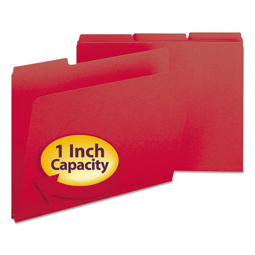Image of Smead Expanding Recycled Heavy Pressboard Folders, 1/3-Cut Tabs: Assorted, Letter Size, 1" Expansion, Bright Red, 25/Box
