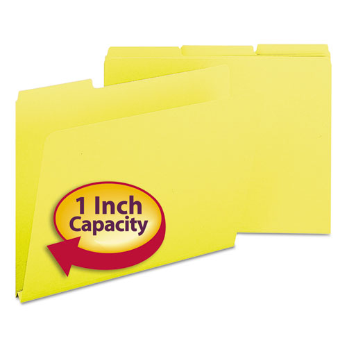 Image of Smead Expanding Recycled Heavy Pressboard Folders, 1/3-Cut Tabs: Assorted, Letter Size, 1" Expansion, Yellow, 25/Box