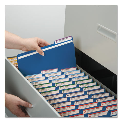 Image of Smead Expanding Recycled Heavy Pressboard Folders, 1/3-Cut Tabs: Assorted, Letter Size, 1" Expansion, Dark Blue, 25/Box
