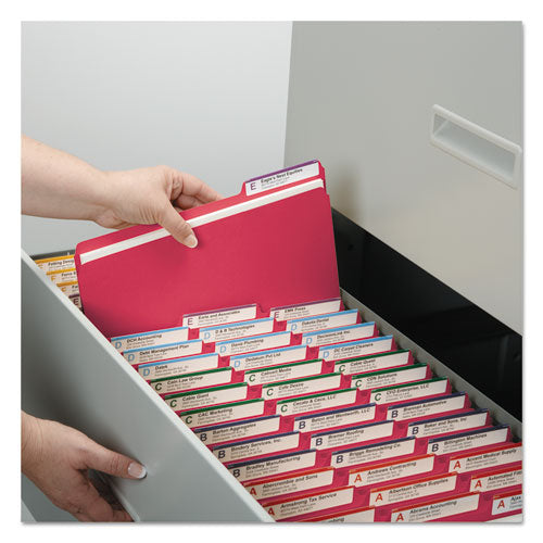 Image of Smead Expanding Recycled Heavy Pressboard Folders, 1/3-Cut Tabs: Assorted, Letter Size, 1" Expansion, Bright Red, 25/Box