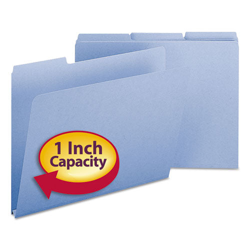 Image of Smead Expanding Recycled Heavy Pressboard Folders, 1/3-Cut Tabs: Assorted, Letter Size, 1" Expansion, Blue, 25/Box