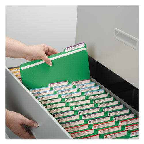 Image of Smead Expanding Recycled Heavy Pressboard Folders, 1/3-Cut Tabs: Assorted, Letter Size, 1" Expansion, Green, 25/Box