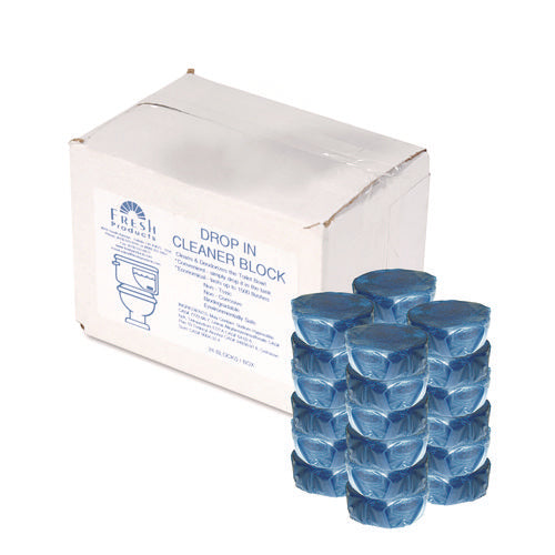 Image of Fresh Products Drop-In Tank Non-Para Cleaner Block, Unscented, Blue, 24/box