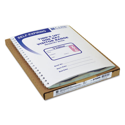 Image of C-Line® Time'S Up Self-Expiring Visitor Badges With Registry Log, 3 X 2, White, 150 Badges/Box