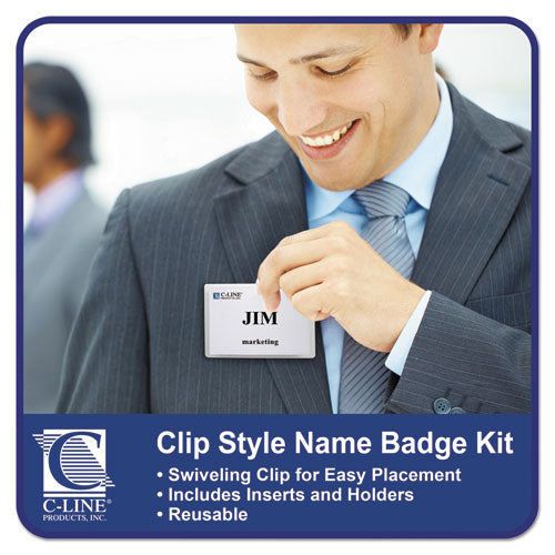 Image of C-Line® Name Badge Kits, Top Load, 4 X 3, Clear, Clip Style, 96/box