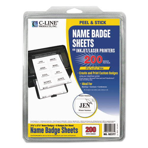 Image of C-Line® Laser Printer Name Badges, 3 3/8 X 2 1/3, White, 200/box