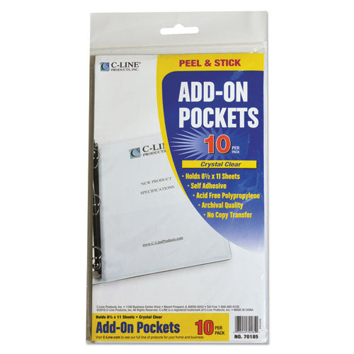 Image of C-Line® Peel and Stick Add-On Filing Pockets, 25", 11 x 8.5, 10/Pack