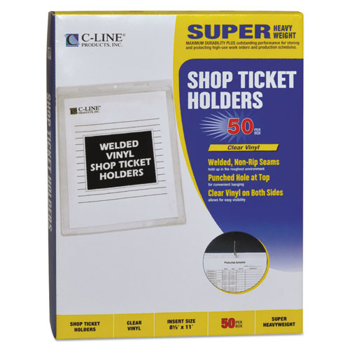 Image of C-Line® Clear Vinyl Shop Ticket Holders, Both Sides Clear, 15 Sheets, 8.5 x 11, 50/Box