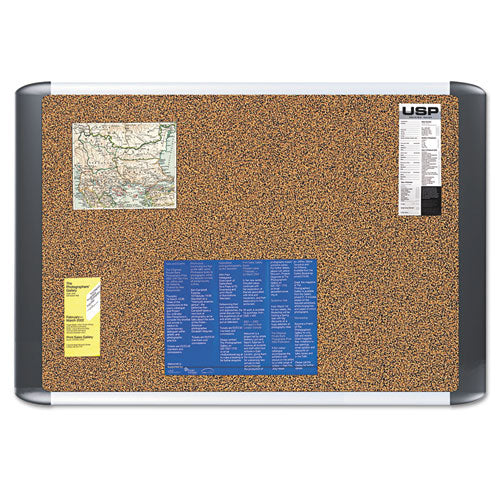 Image of MasterVision® Tech Cork Board, 36" x 24", Tan Surface, Silver/Black Aluminum Frame
