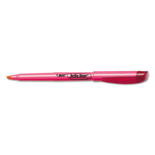 Image of BIC® Brite Liner Highlighter, Fluorescent Pink Ink, Chisel Tip, Pink/black Barrel, Dozen