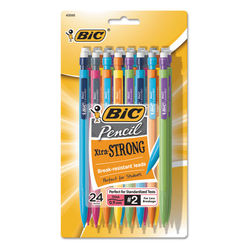 Image of BIC® Xtra-Strong Mechanical Pencil Value Pack, 0.9 mm, HB (#2), Black Lead, Assorted Barrel Colors, 24/Pack
