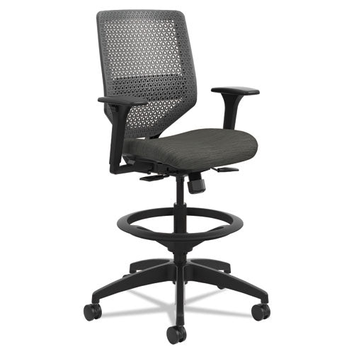 Image of HON® Solve Series Reactiv Back Task Stool, Supports Up To 300 Lb, 23" To 33" Seat Height, Ink Seat, Charcoal Back, Black Base