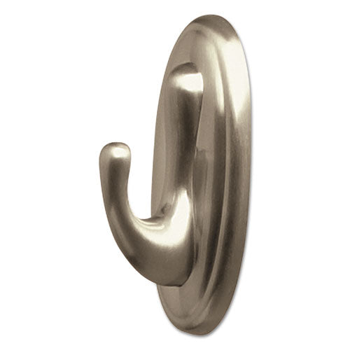 Image of Command Decorative Hooks, Traditional, Medium, Plastic, Brushed Nickel, 3 lb Capacity, 1 Hook and 2 Strips/Pack