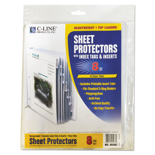 Image of C-Line® Sheet Protectors with Index Tabs, Clear Tabs, 2", 11 x 8.5, 8/Set