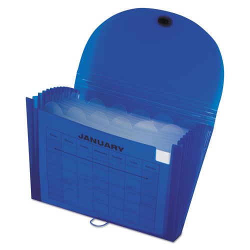 Image of C-Line® Expanding Files, 1.63" Expansion, 13 Sections, Cord/Hook Closure, 1/6-Cut Tabs, Letter Size, Blue
