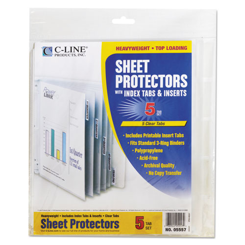 Image of C-Line® Sheet Protectors with Index Tabs, Heavy, Clear Tabs, 2", 11 x 8.5, 5/Set