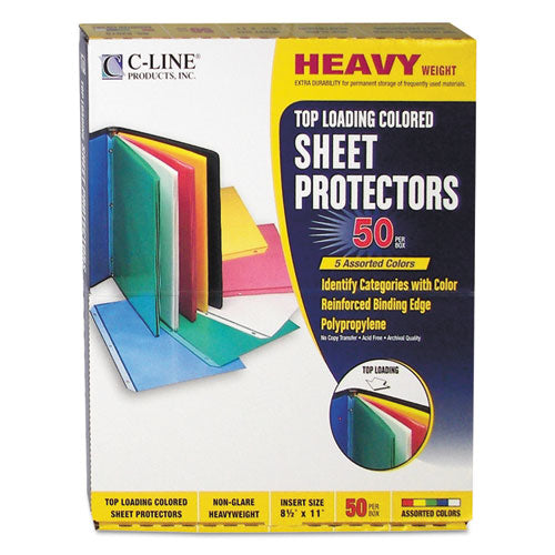 Image of C-Line® Colored Polypropylene Sheet Protectors, Assorted Colors, 2", 11 x 8.5, 50/Box