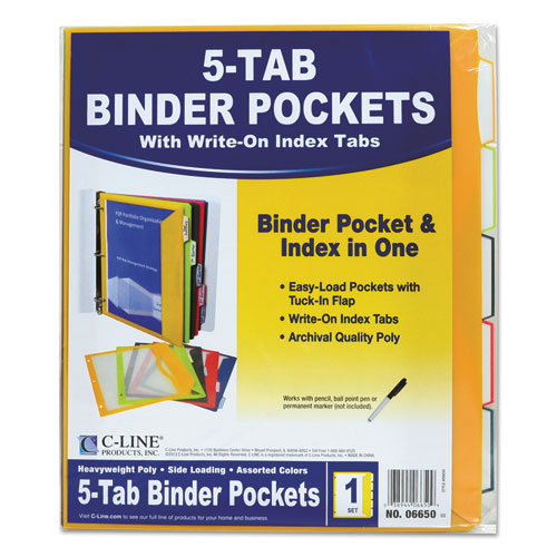 Image of C-Line® Binder Pocket With Write-On Index Tabs, 9.88 X 11.38, Assorted, 5/set