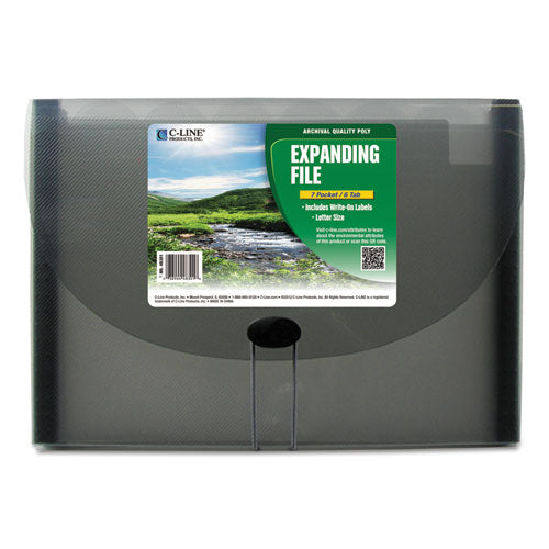 Image of C-Line® Expanding Files, 1.63" Expansion, 7 Sections, Cord/Hook Closure, 1/6-Cut Tabs, Letter Size, Smoke