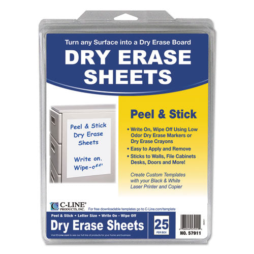 Image of C-Line® Self-Stick Dry Erase Sheets, Laminated Paperboard Surface, 8.5" x 11", White, 25/Box
