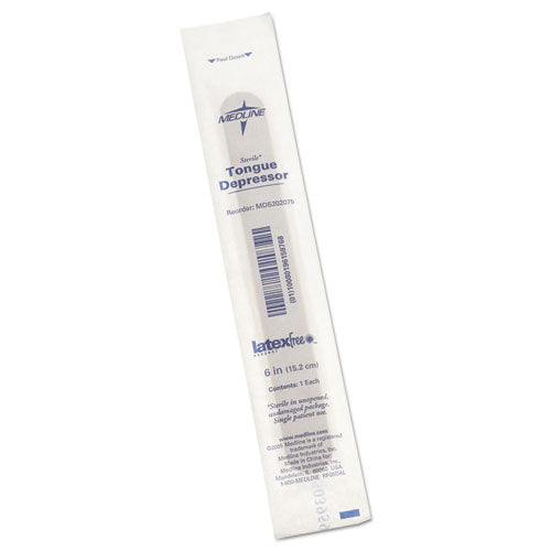 Image of Medline Sterile Tongue Depressors, Wood, 6" Long, 100/box