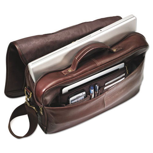 Image of Samsonite® Leather Flapover Case, Fits Devices Up to 15.6", Leather, 16 x 6 x 13, Brown