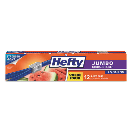 Image of Hefty® Slider Food Storage Bags, Jumbo, 14.38" x 9", Clear, 12 Bags/Box, 9 Boxes/Carton