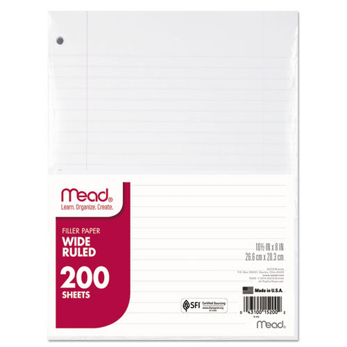 Image of Mead® Filler Paper, 3-Hole, 8 X 10.5, Wide/legal Rule, 200/pack