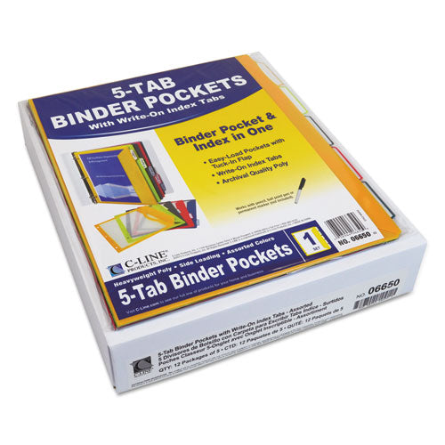 Image of C-Line® Binder Pocket With Write-On Index Tabs, 9.88 X 11.38, Assorted, 5/set
